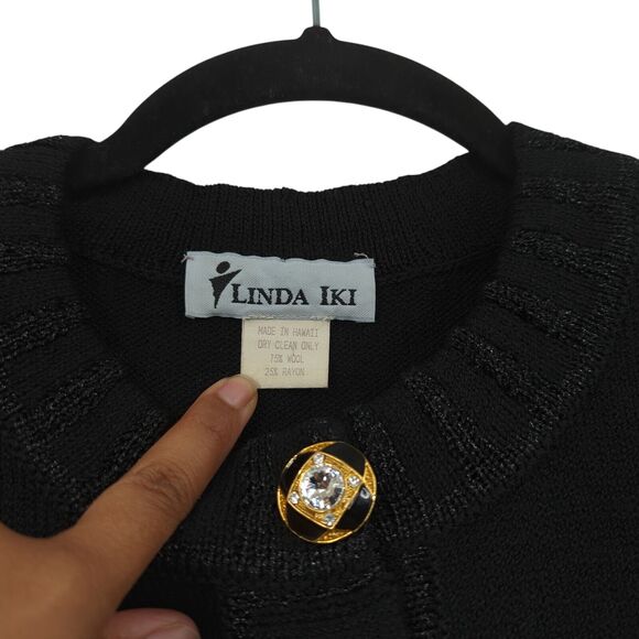 Linda Iki Women S Suit Set Black Knit Blazer Jacket Skirt Shimmer Hawaiian VTG - Picture 4 of 9